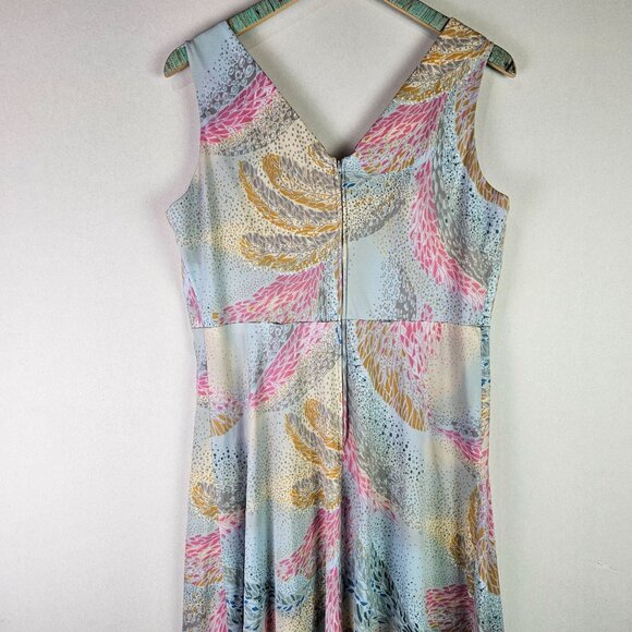 Vintage Sleeveless Maxi Pastel Floral Peacock Abstract Style Dress, Sz Large - Picture 6 of 9